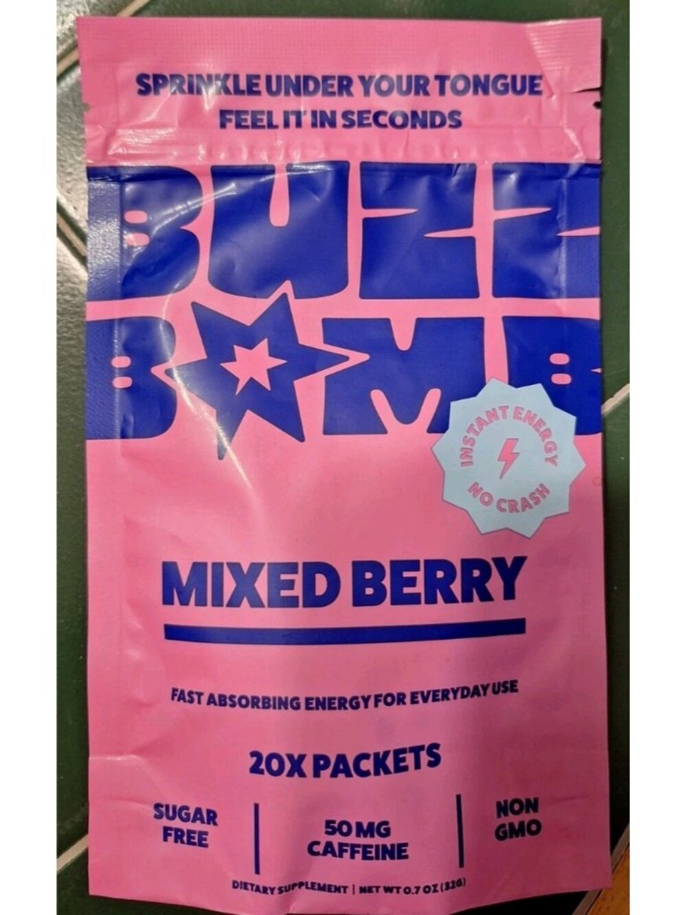 BUZZ BOMB Energy Packets, Under the Tongue Caffeine, 20 Count, Mixed Berry